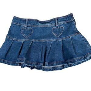 Denim Mini Skirt Heart Pink Coquette feminine Valentine Y2K Kidcore short ruffle